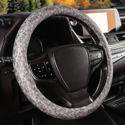 Camo Print Steering Wheel Cover with Silicone Inner Ring, Non-Toxic, Odorless Silicone Leather with Non-Fading Pattern for Men Women, Universal 14.5 to 15 Inch (Camo Print) - style: Camo Print