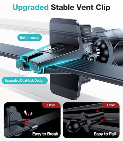 VICSEED Upgrade Ultra Stable Car Phone Holder Mount【Double Lock Metal Clip】 Universal Air Vent Phone Mount,Mobile Cell Phone Holder for Your Car,for iPhone 17 Pro Max 16 and All Phone - color: Black