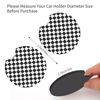 Checkered Steering Wheel Cover Checkered Black and White Steering Wheel Cover Checkereds Anti-Slip Breathable Universal for 14-15 Inch Car with 2 Pieces Car Coasters for Men Women - color: Checkered-Black and White
