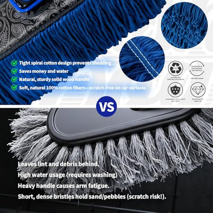 Flash Dog Car Duster Exterior - Wax Treated Cotton & Extendable Aluminum Alloy Handle Scratch Free Cleaning Brush for Cars, Trucks, SUVs, RVs, Motorcycles | Waterless Dust & Pollen Remover - color: Blue