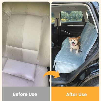 Dog Car Seat Cover for Front or Back Seat, Soft Flannel Pet Car Seat Protector with Waterproof Layer, Non-Slip Washable Dog Car Bed Mat for Travel (Bluegrey Back Seat) - size: BlueGrey Back Seat