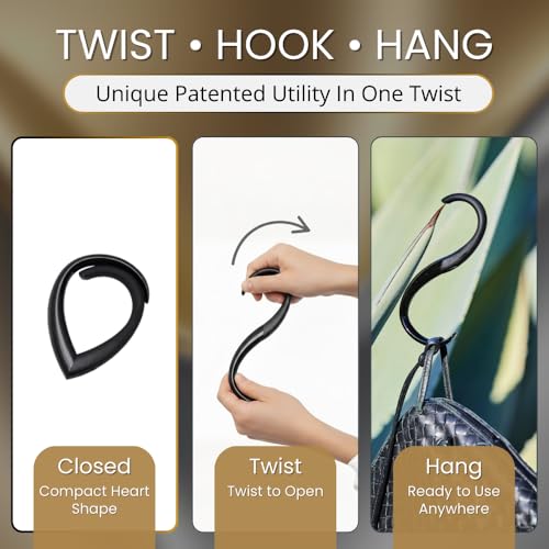 EMBRACE Dual Colour Purse Hook Hanger – Lightweight, Teardrop S Hooks | Bag Clip Holds 22 lb Bags, Backpacks, Totes | Purse Charms for Women, Men | Caviar & Onyx - color: caviar/onyx