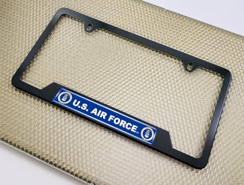 [Officially Licensed Product] - Stainless Steel Matte Black CAR 2-Hole Standard Size - Domed Custom-Made Corrosion-Resistant License Plate Frame with US Air Force Design & Free caps - (Qty: 1 Frame) - size: U.S. Air Force - Style 1
