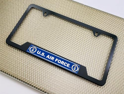 [Officially Licensed Product] - Stainless Steel Matte Black CAR 2-Hole Standard Size - Domed Custom-Made Corrosion-Resistant License Plate Frame with US Air Force Design & Free caps - (Qty: 1 Frame) - size: U.S. Air Force - Style 1