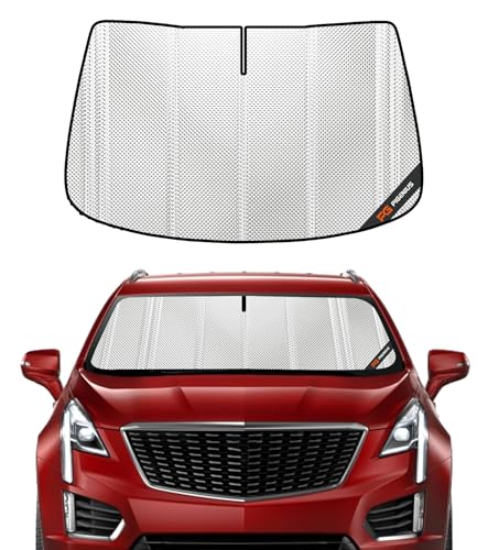 Pigenius Windshield Sun Shade for Cadillac XT5 2017-2026. Full Coverage Rearview Mirror Shade for Ultimate Protection - color: Upgrade Shiny Silver, size: 2017-2025 XT5