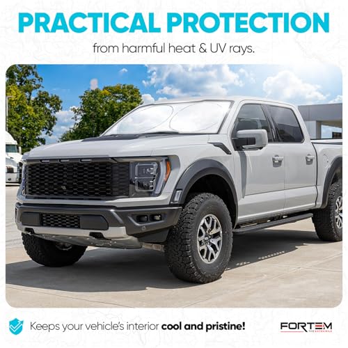 FORTEM Car Sun Shade for Windshield, Reflective Windshield Sunshade, 240T Polyester, Automotive Interior Sun Protection, Ultimate Heat and UV Shield, Foldable, Storage Bag - size: Extra Large (70" x 35")