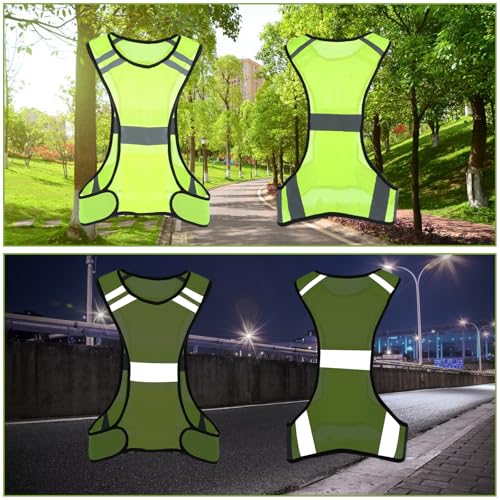 Ptwola Reflective Running Vest High Visibility Running Gear with Large Pocket Night Lightweight Reflective Safety Vest - color: Green
