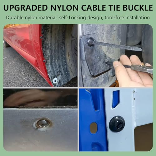 150PCS Nylon Universal Cable Tie Buckles, UV Resistant Automotive Zipper Clips, Self Locking Rivet Zip Ties for Automotive, Office & Household Use
