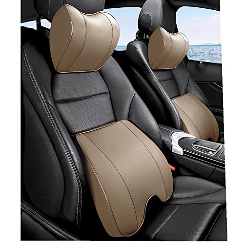 Memory Foam+PU Leather Lumbar Pillow - Car Middle/Lower Back Support Pillow - Suitable for Car Seats, Office Chairs, Recliners, etc. (Beige) - color: Beige