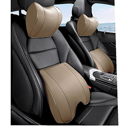 Memory Foam+PU Leather Lumbar Pillow - Car Middle/Lower Back Support Pillow - Suitable for Car Seats, Office Chairs, Recliners, etc. (Beige) - color: Beige
