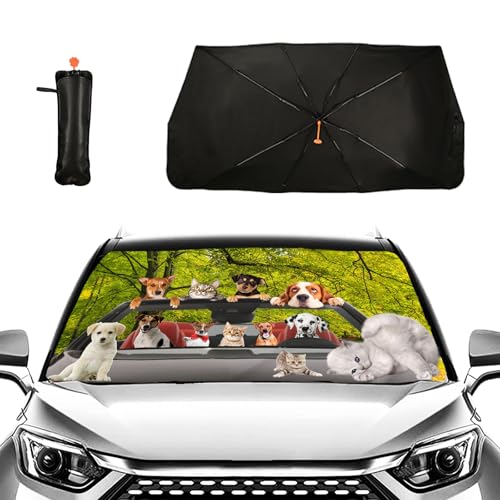 Dogs Car Windshield Sun Shade Umbrella Foldable Sunshade for Front Window Universal Accessory Blocks Uv Rays Keeps Car Cool - color: Dogs