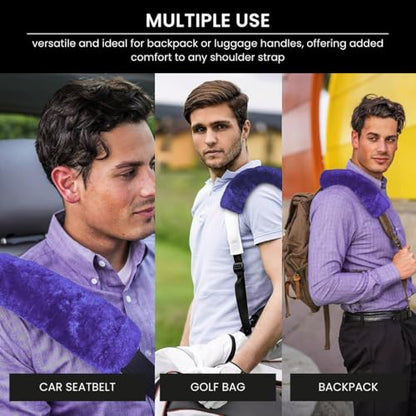 Andalus Brands 2-Pack Authentic Sheepskin Seat Belt Cover Pad – Ultra Soft Car Shoulder Pads, Neck Cushion Protectors with Genuine Natural Merino Wool (Purple) - color: Purple