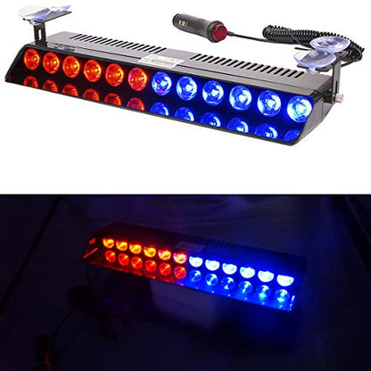 Red Blue Led Strobe Flash Light Emergency Warning 12-Led Sucker Dashboard Interior Roof Windshield Dash Safe Caution Hazard Light with Suction Cups for Car Vehicle Boat SUV Firemen Fog DC 12V - color: Red & Blue