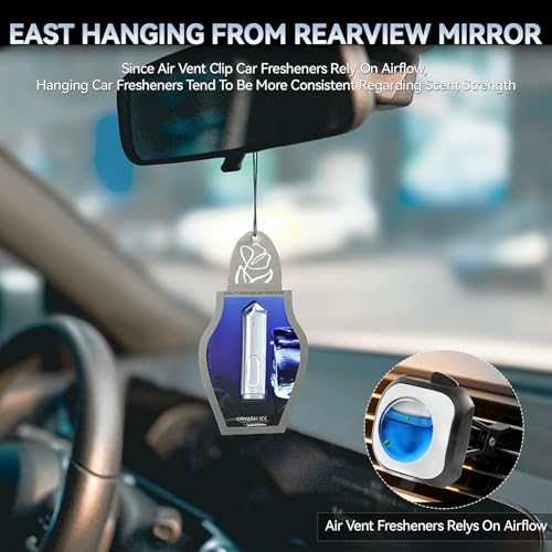 Car Air Freshener Hanging Clips 3 Pack 5ml Each Up to 135 Days Long Lasting Scent Odor Eliminator Hanging Car Air Freshener for Men Women(Crystal Ice)