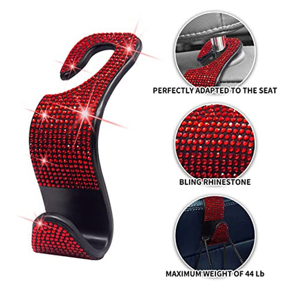 Car Purse Hook Bling Car Headrest Hook for Women Girls, 4 Packs Auto Back Seat Hangers Rear Headrest Hooks for Purse, Bag, Handbag, Grocery (Red) - color: Red