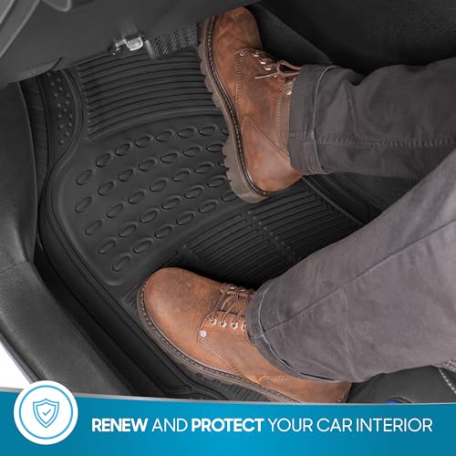 BDK M783 DuraChannel Heavy Duty Rubber Car Floor Mats Liner for Auto - All Weather 3 Piece Set Front & Rear, Fits Car Truck SUV Van, Universal Trim to Fit - color: Black