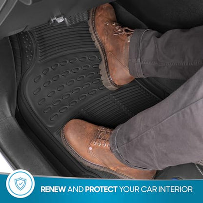 BDK M783 DuraChannel Heavy Duty Rubber Car Floor Mats Liner for Auto - All Weather 3 Piece Set Front & Rear, Fits Car Truck SUV Van, Universal Trim to Fit - color: Black