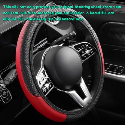 Car Steering Wheel Cover, 15 inch Carbon Fiber Microfiber Leather Elastic Steering Wheel Protector, Breathable Anti-Slip Comfortable Steering Wheel Covers for Most Cars (Black&Red, AD) - color: Black&Red, AD
