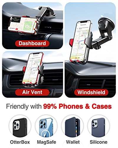 VANMASS【85+LBS Strongest Suction & Military-Grade Ultimate Car Phone Mount【Patent & Safety Certs】 Cell Phone Holder for Dash Windshield Vent for iPhone 17 Pro Max Automobile Accessory Kits,Red - color: Red