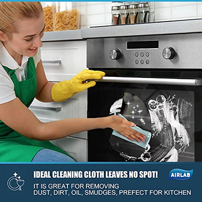 Airlab Streak Free Miracle Cleaning Cloths Easy Clean Nanoscale, Pack of 8, 12'' x 16'', Microfiber Polishing Windows Glass Lint Free Rags Stainless Steel Car Kitchen Reusable - color: Blue & Grey, Pack of 8