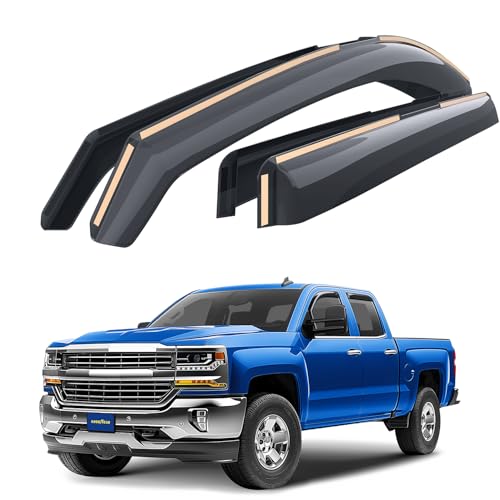 Goodyear Shatterproof in-Channel Window Deflectors for Chevrolet (Chevy) Silverado 2500, 2500HD/3500HD 2015-2019 Double Cab,Rain Guards, Visors for Cars,Vent Deflector,Car Accessories, 4 pcs-GY007721 - color: For Silverado 15-19 2500/3500