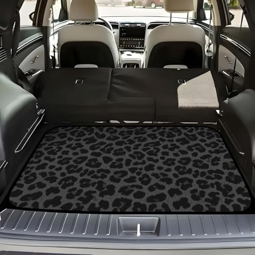 Universal Car Trunk Mat 29" x 39", Black Fashion Leopard All Weather Trunk Protection Cargo Liner, Durable Cargo Mat Rear Trunk Liner, Stylish Vehicle Interior Accessories Suitable for Most Car Models - color: Black Leopard