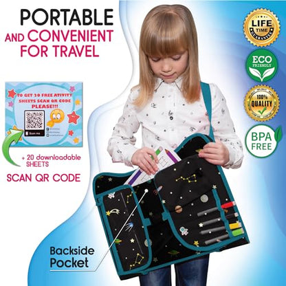 Car Seat Tray for Toddler - Waterproof Carseat Table Top - Kids Travel Tray - Travel and Road Trip Essentials Kids - Lap Desk with Storage -Baby Airplane Travel Accessories (Black) - color: SPACE