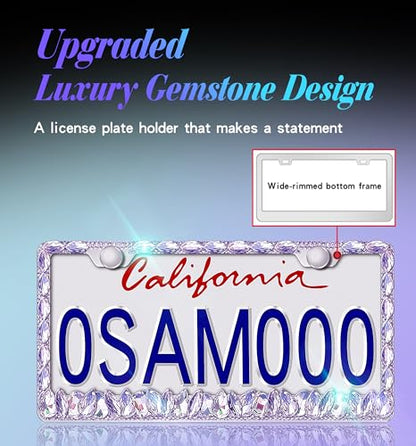 Purple Bling License Plate Frames 2 Pack Rhinestone Bling License Plate Sparkle Front License Plate Holder Cover Custom Glitter License Plate Frame Bling Car Accessories for Women - color: CPJ-03-Light Purple