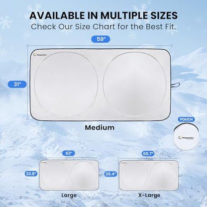 Magnelex Car Windshield Sunshade – Double-Layer Design for 2X Heat Blocking, Blocks UV Rays, Foldable Sun Shade for Cars, Trucks & SUVs, Keeps Interior Cooler, Medium (59 x 31 in) - size: MEDIUM - (59" x 31")