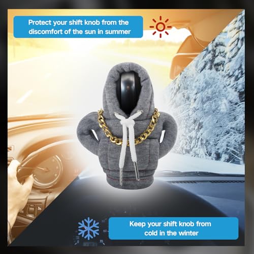 Funny Gear Shift Hoodie Cover, Car Shifter Knob Sweatshirt, Universal Stick Shift Cover for Car Gear Handle - color: Grey