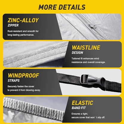 Caromop 10-Layer Waterproof Car Cover All Weather Protection (Snow, Rain, Sun) with Secure Fit Straps and Easy On/Off Zipper-Size A6 (See Size-Chart) - size: 7-A6