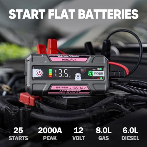 LOKITHOR J400 Jump Starter with ConnectMax Tech, 2000A 12V Battery Jumper Starter Portable, Lithium Jump Box and Jump Pack for Up to 8.0-Liter Gas and 6.0-Liter Diesel Engines, Smart Digital Screen - color: Pink