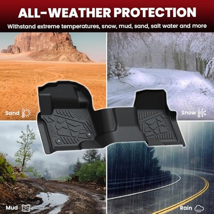 LASFIT Floor Mats for Ford F250 F350 F450 2017-2026 Crew Cab Front Bench Seat | Rear W/Fold-Flat Storage Carpet Floor Super Duty All Weather Protector TPE Car Floor Liner, 1st & 2nd Row, 2pcs Black - style: 2) SuperDuty Crew Cab&Bench Seat| 17-26 | 2Rows