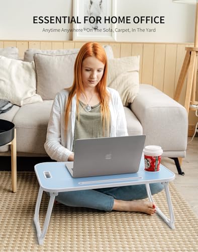 ZEAPTAC Laptop Bed Desk, Foldable Lap Desk, Portable Lap Table, Laptop Stand with Cup Holder & Tablet Slot & Lifting Handle for Working Writing Drawing & Eating - Blue - color: Blue