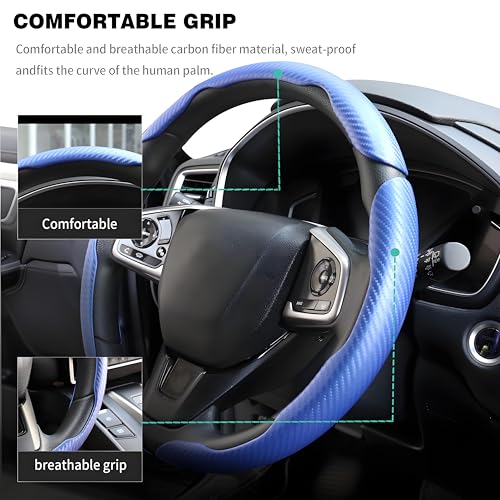 3 Pcs Carbon Fiber Car Steering Wheel Cover, Anti-Skid & Scratch-Proof,Segmented, Butterfly Thin Steering Wheel Cover Men/Women Universal Fit 14.5"-16" Wheel Covers for Cars/Truck/SUV - color: Carbon Fiber Blue, size: 3 PCS