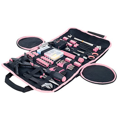 86-Piece Household Hand Tool Set with Roll-Up Bag – Tool Kit with Screwdrivers, Pliers, Wrenches, and More – Great for the Home or Car by Stalwart - color: Pink