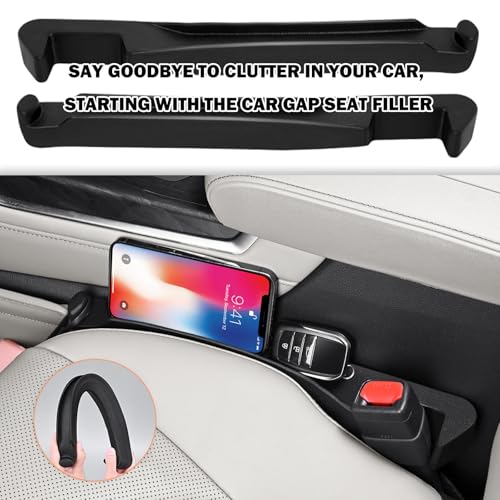 2PCS Car Seat Gap Filler,Upgraded 3 in 1 No Drop Seat Guard for Cars with Hook and Car Phone Holder Design,Universal Cars Seats Spacer Gap Filler for Double-Sided Use