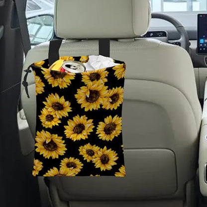 Car Trash Bag Sunflower Car Garbage Bag Hanging Car Trash Can for Back Seat with Drawstring - color: Sunflower
