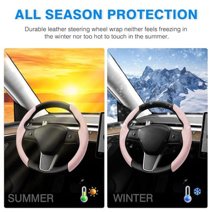 Shademax Custom-Fit for Tesla Steering Wheel Cover, Tesla Model Y / 3 2017-2025 (Fit Model Y Juniper 2026/ Model 3 Highland) Carbon Fiber Steering Wheel Cover for Tesla Model Y / 3 Accessories (Pink) - color: B-Pink