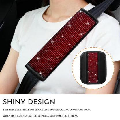 2PCS Bling Seat Belt Covers, Seat Belt Cover Pad, Car Seatbelt Shoulder Pads with Rhinestone, Auto Accessories Comfortable Automotive Neck Shoulder Mat Cushion for Car Truck SUV (Red) - color: Red