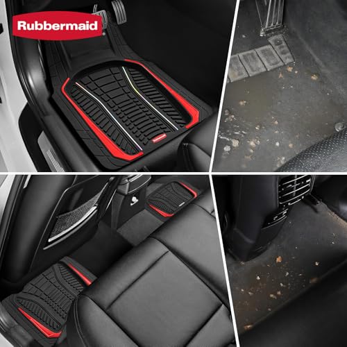 Rubbermaid Car Floor Mats Full Set – Premium All-Weather Car Mat with Brushed Aluminum Inserts, Universal Trim-to-Fit Design, Anti-Slip Backing for Cars, SUVs, Trucks, and Vans - color: Red