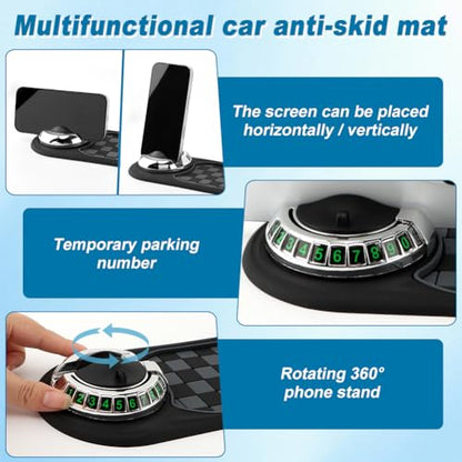 Multifunction Car Anti-Slip Mat, Car Dashboard Mobile Phone Holder, Anti Slip Mat Phone Holder and Temporary Parking Number Pad - Secure Storage for Sunglasses, Keys, Gadgets - color: Black