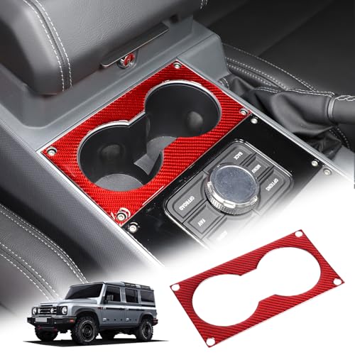 Car Center Console Water Cup Holder Trim Compatible with INEOS Grenadier 2020-2024, Center Console Armrest Box Cup Holder Panel Anti-Scratch Panel Decorative Sticker Interior Accessories (Red)