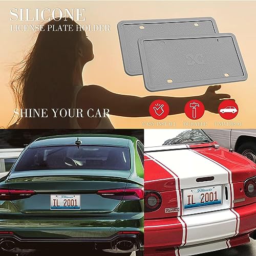 XCLPF Silicone Gray License Plate Frame Covers 1 Pack- Front and Back Car Plate Bracket Holders. Rust-Proof, Rattle-Proof, Weather-Proof (Gray) - color: 1 Pack Gray