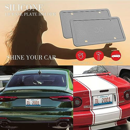 XCLPF Silicone Gray License Plate Frame Covers 1 Pack- Front and Back Car Plate Bracket Holders. Rust-Proof, Rattle-Proof, Weather-Proof (Gray) - color: 1 Pack Gray