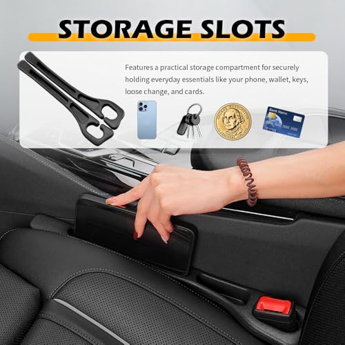 2PCS Car Seat Gap Filler Organizer with Car Brush Interior,No Drop Cars Seat Gap Plug with Storage Slot for Phones,Universal Cars Seats Gaps Filler Strip for Most Vehicles