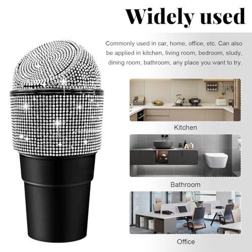 Yourkar Bling Car Trash Can with Lid, Sparkling Crystal Auto Garbage Can with Leak-Proof Lid, Multipurpose Waterproof Trash Bin for Automotive Home Office Kitchen Bedroom (White) - color: White