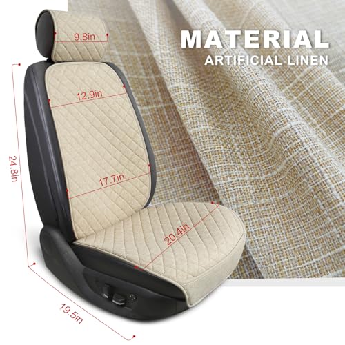 BOPUOVRE Linen Car Seat Covers Front Seat Covers Breathable Cloth Fabric Car Seat Protector - Universal Fit for Cars, Vans, SUVs, Trucks - 2 Units - Beige - color: Beige