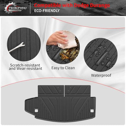 Cargo Mat Compatible with 2016-2025 2026 Dodge Durango Trunk Liner for 6&7 Seats Cargo Area Protection All Weather Back Seat Cover 2024 Durango Accessories (3rd Row Backrest Mats+Trunk Mats) - style: For Dodge Durango | 2016-2026
