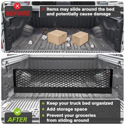 Muslogy Truck Bed Cargo Net Trunk Netting Compatible with Nissan Titan 2017-2025 Accessories, Pickup Cargo Organizer SUV Sedan Storage Net w/Heavy Duty Carabiners - style: 2017+ Titan